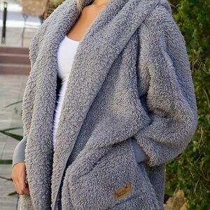 Nordic Beach Gray Wrap Sweater with Hood and Pockets - One Size Fits All